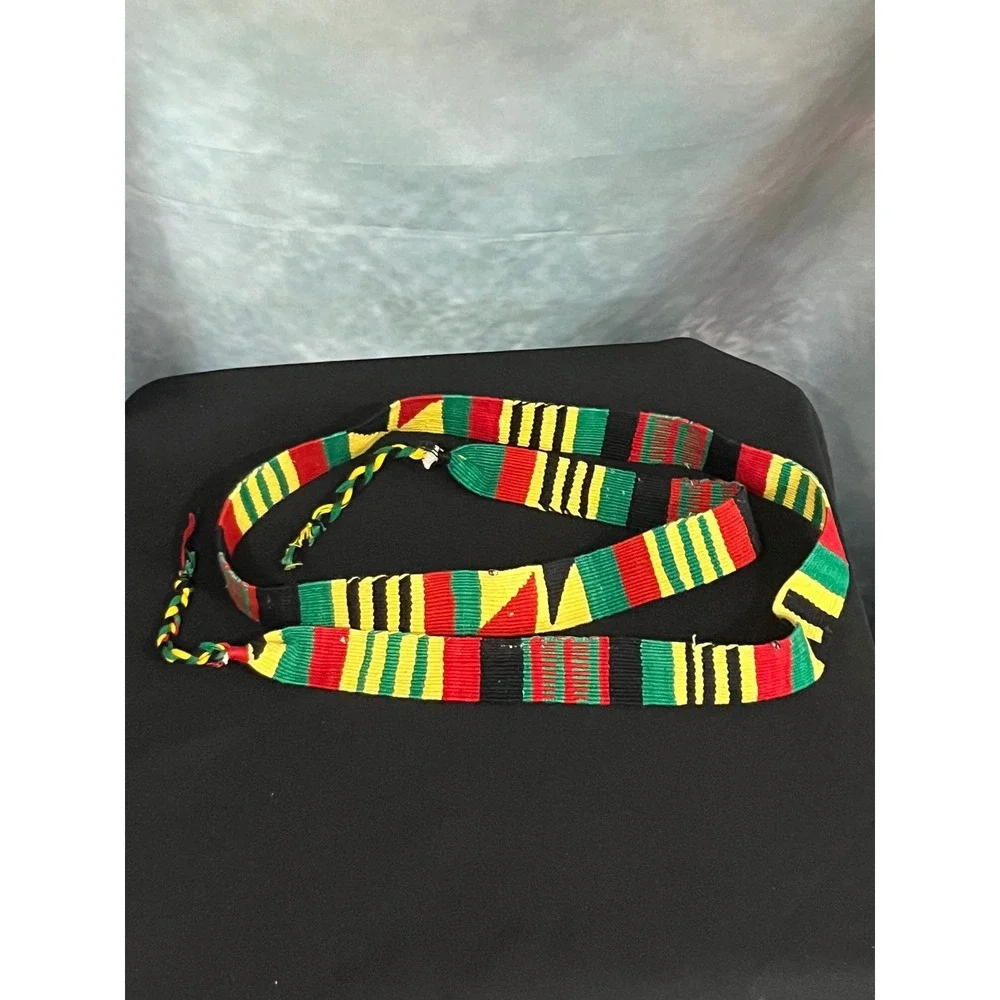 Lot of 2 Handwoven Cotton Sash Belts Rasta and‎ Pastel Multi Color Woven Ties
